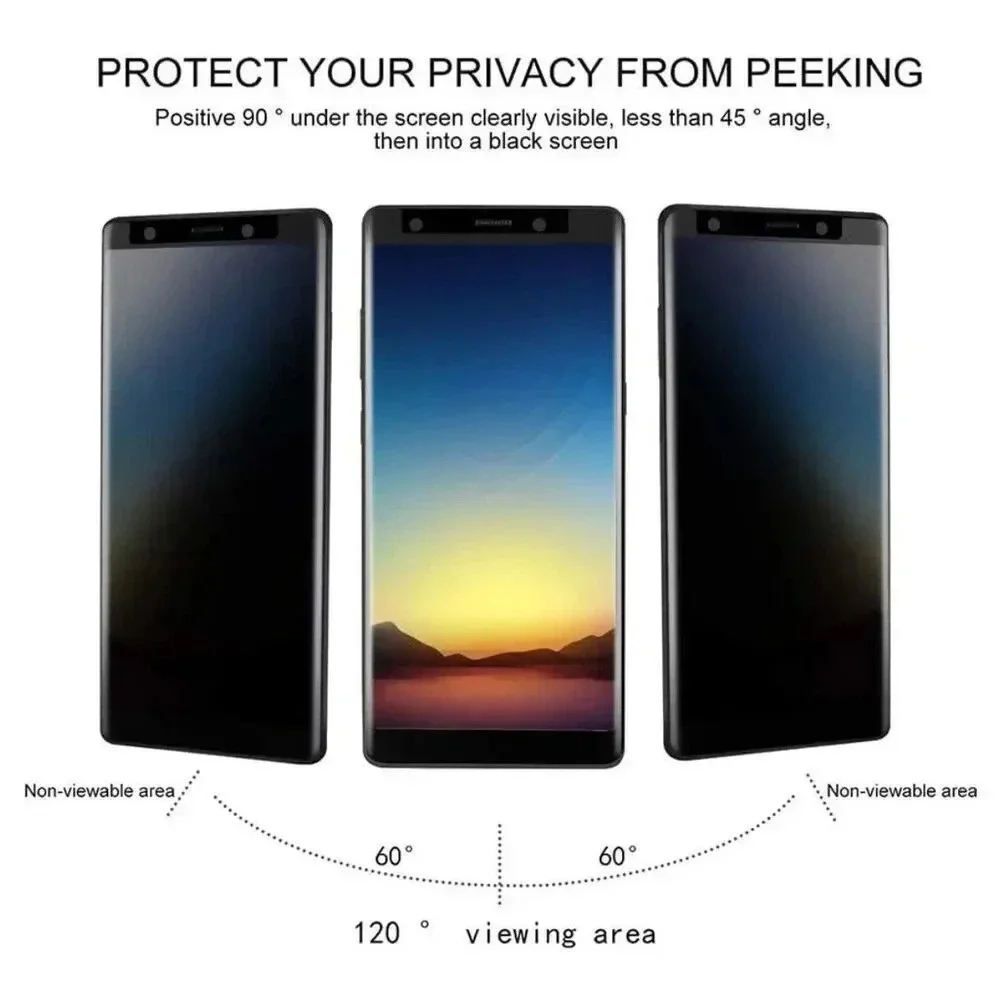 2 Pack Galaxy‎ Note 9 Screen Protector Privacy Tempered Glass 3D Curved Edge 9H